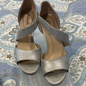 Life Stride Metallic Silver Crossover Dress Heels